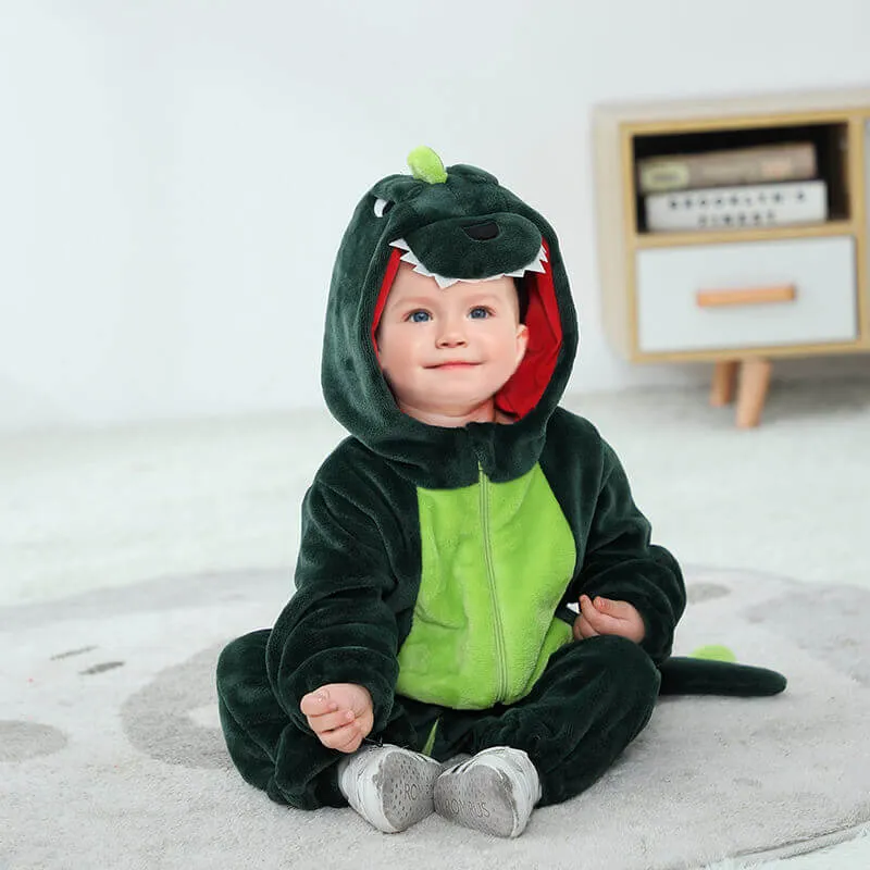 Toddler Infant Dinosaur Costume Flannel Hooded Onesie Soft Animal Romper Outfits Fancy Jumpsuit