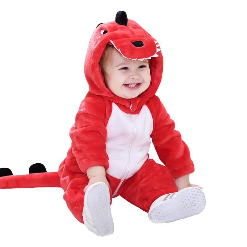 Toddler Infant Dinosaur Costume Flannel Hooded Onesie Soft Animal Romper Outfits Fancy Jumpsuit