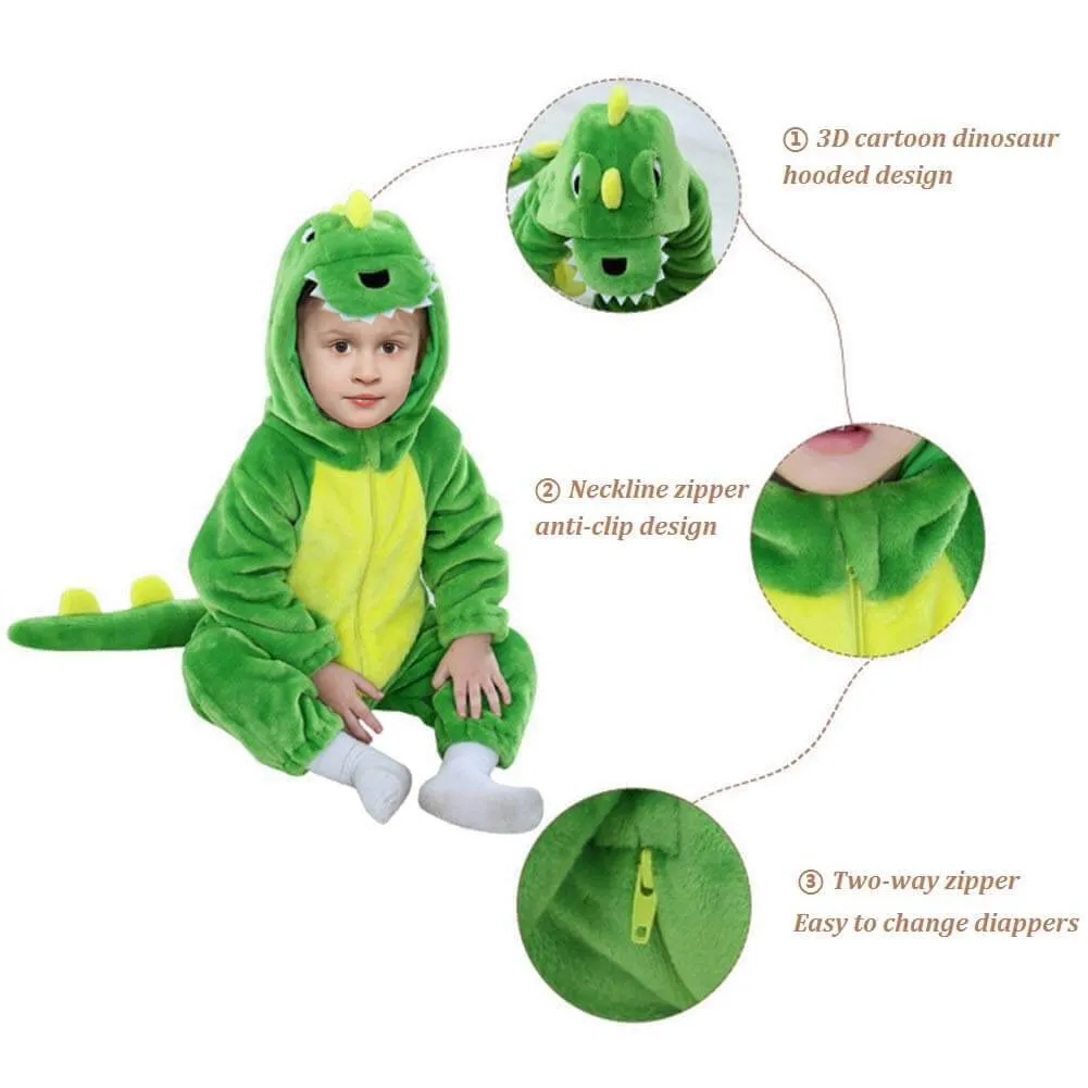 Toddler Infant Dinosaur Costume Flannel Hooded Onesie Soft Animal Romper Outfits Fancy Jumpsuit