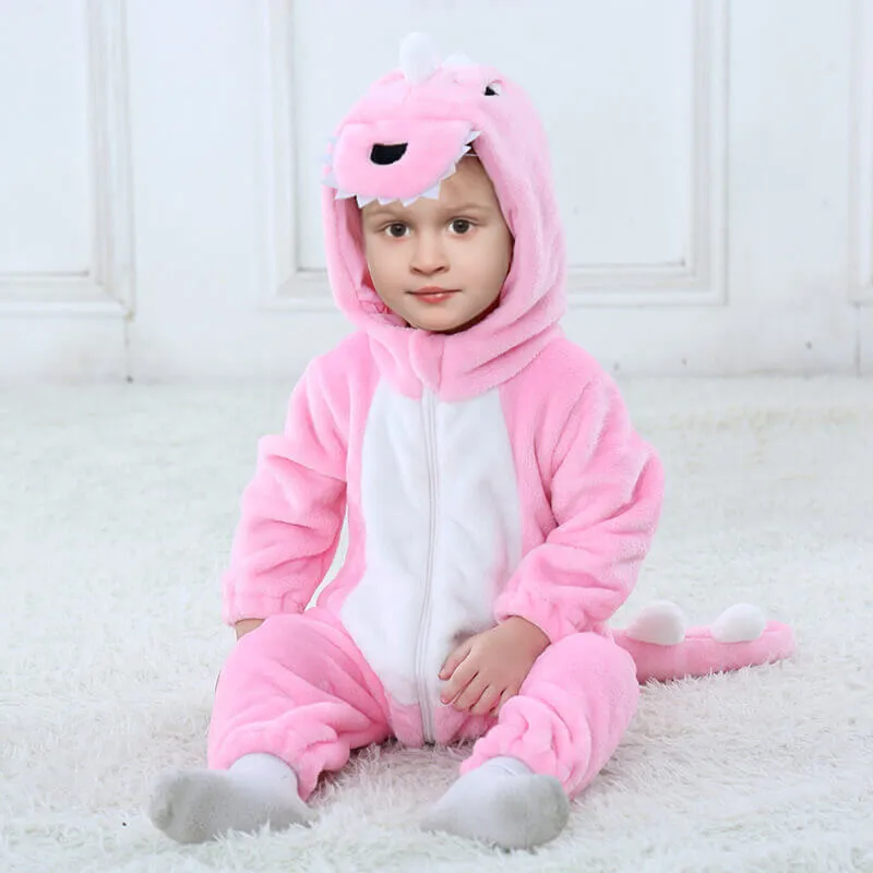 Toddler Infant Dinosaur Costume Flannel Hooded Onesie Soft Animal Romper Outfits Fancy Jumpsuit