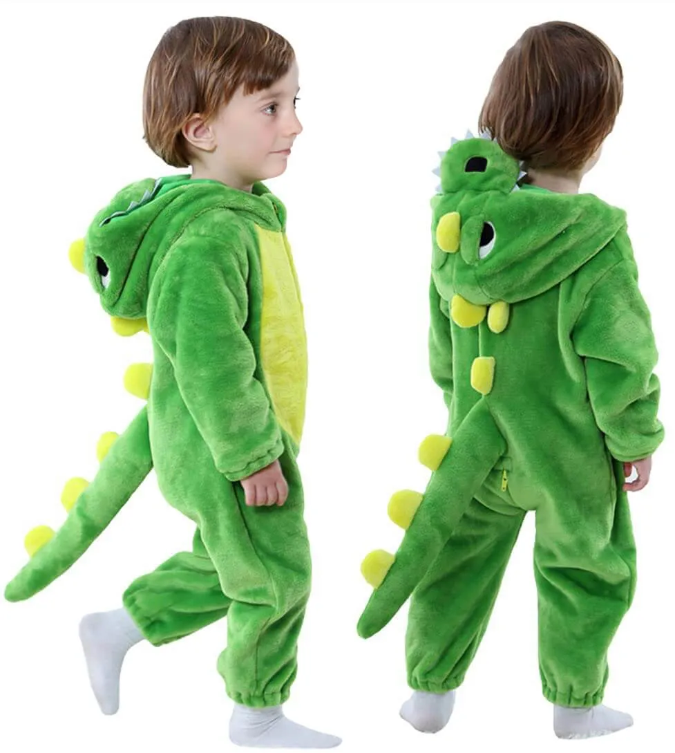 Toddler Infant Dinosaur Costume Flannel Hooded Onesie Soft Animal Romper Outfits Fancy Jumpsuit