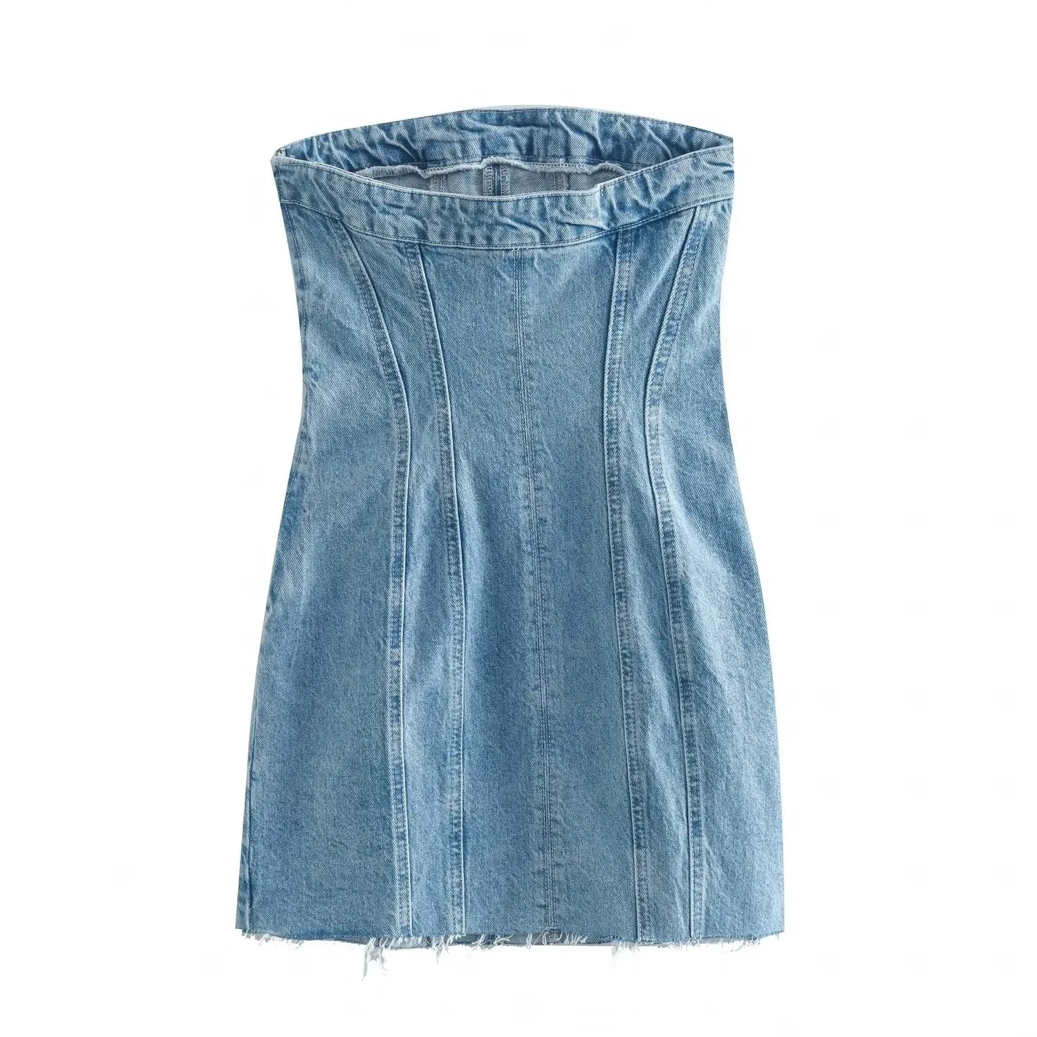 Toleet Bare-Shoulder Blue Denim Dress