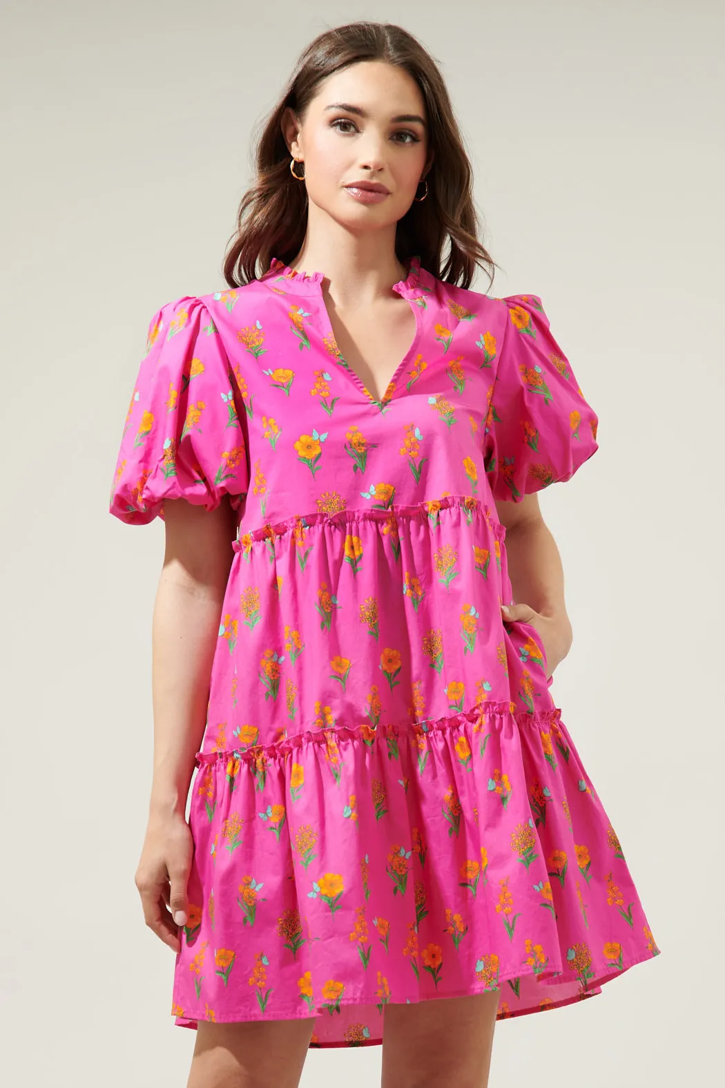 Tune Floral Jeanne Bubble Sleeve Babydoll Dress