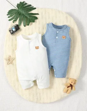 Twin Pack Romper Set, Blue and White Bear Set #2002