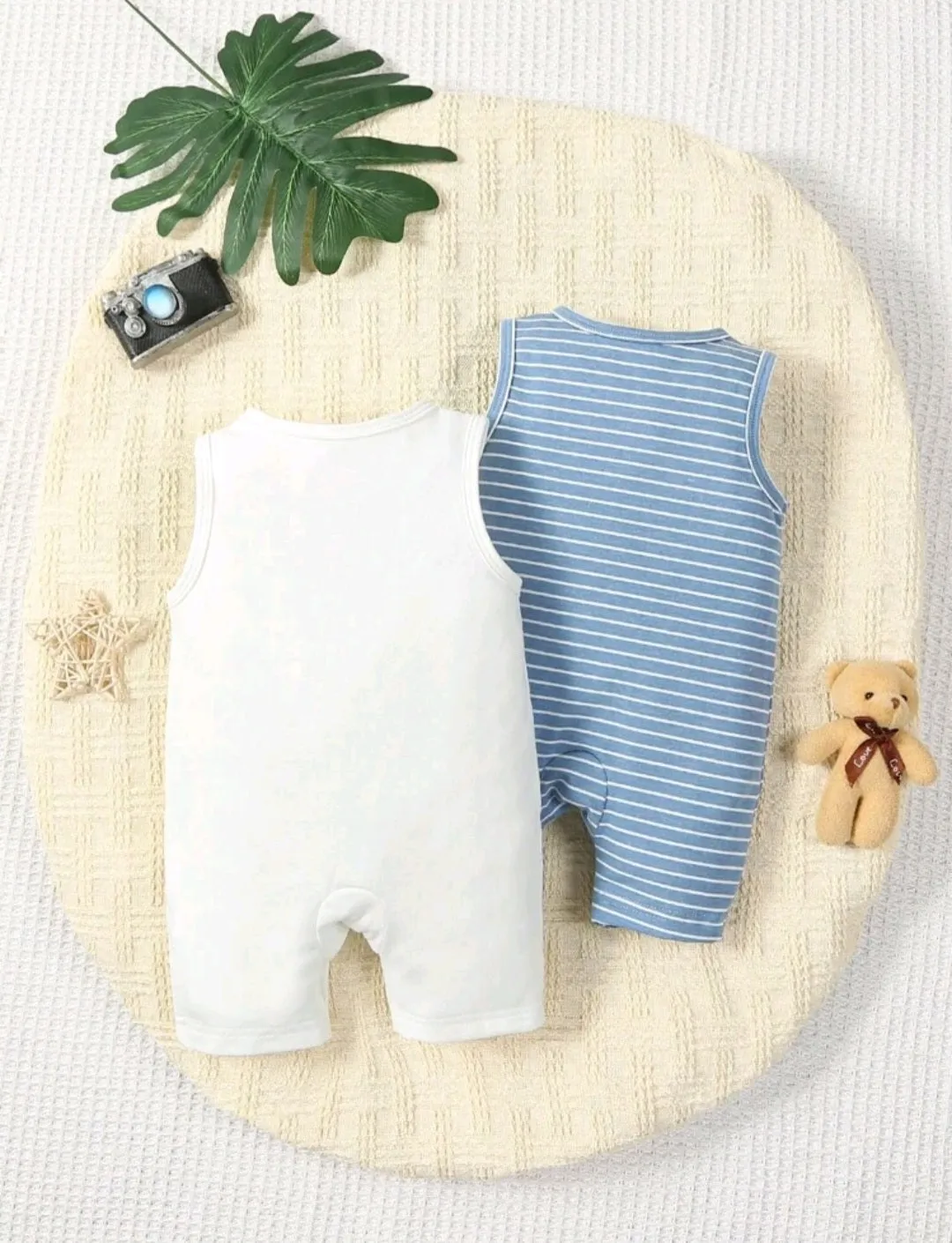 Twin Pack Romper Set, Blue and White Bear Set #2002