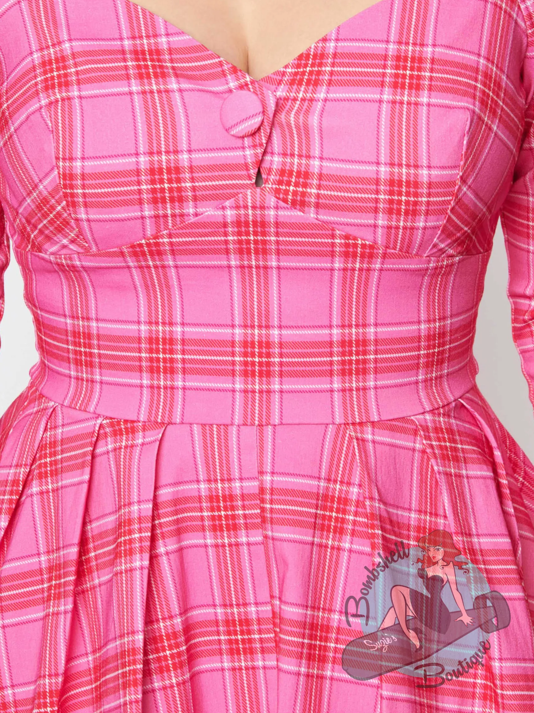 Unique Vintage Pink & Red Tartan Lamar Swing Dress