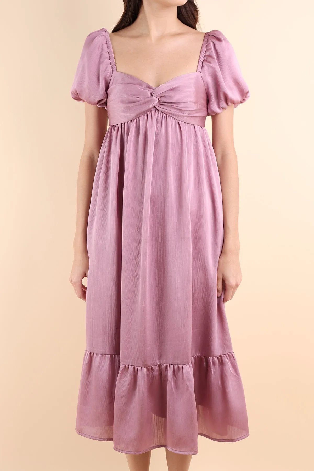 VALENTINA PUFF SLEEVE EMPIRE DRESS IN ROSE MAUVE