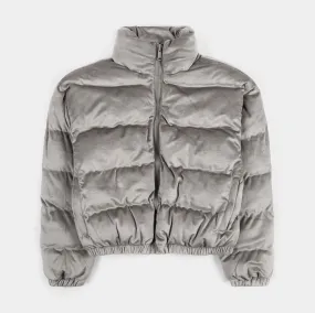 Velour Puffer Womens Jacket (Grey)