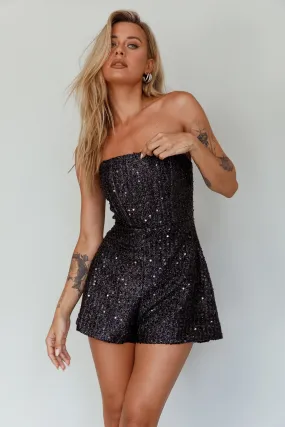 Vivid Dreams Strapless Sequin Romper Black