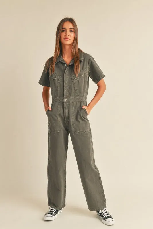 WASHED COTTON UTILITY JUMPSUIT MO