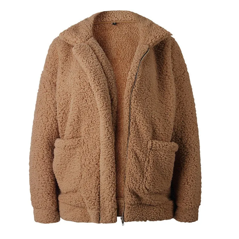 Women's Autumn/Winter Warm Plush Fleece Faux Shearling Fur Jacket