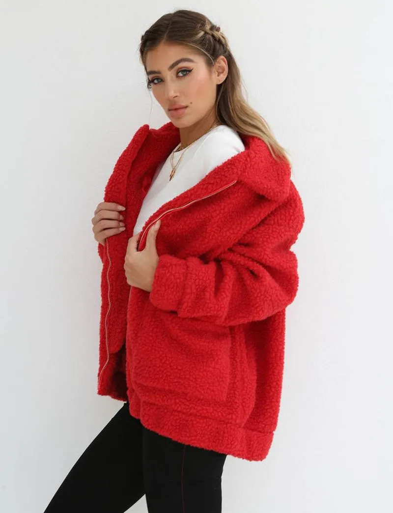 Women's Autumn/Winter Warm Plush Fleece Faux Shearling Fur Jacket