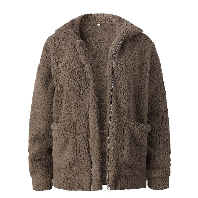 Women's Autumn/Winter Warm Plush Fleece Faux Shearling Fur Jacket