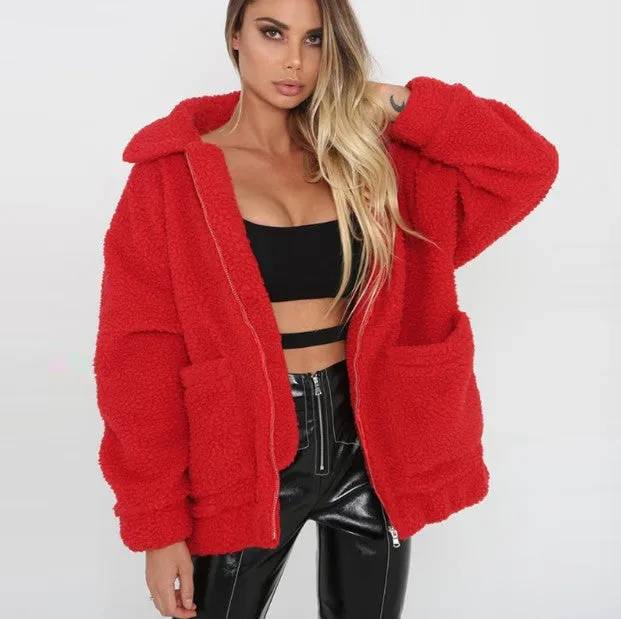 Women's Autumn/Winter Warm Plush Fleece Faux Shearling Fur Jacket