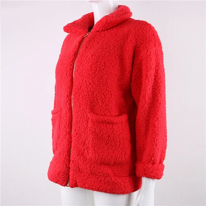 Women's Autumn/Winter Warm Plush Fleece Faux Shearling Fur Jacket