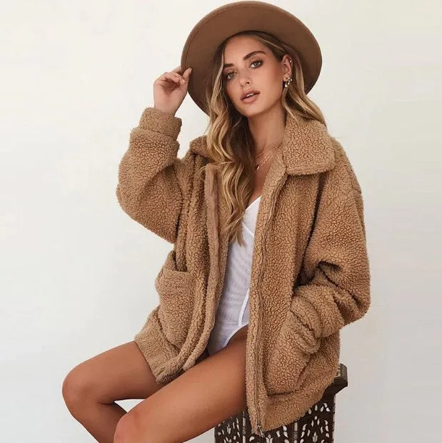 Women's Autumn/Winter Warm Plush Fleece Faux Shearling Fur Jacket