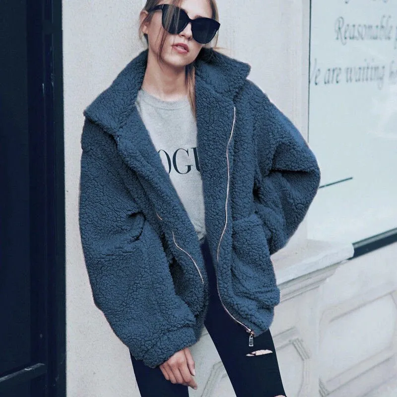 Women's Autumn/Winter Warm Plush Fleece Faux Shearling Fur Jacket