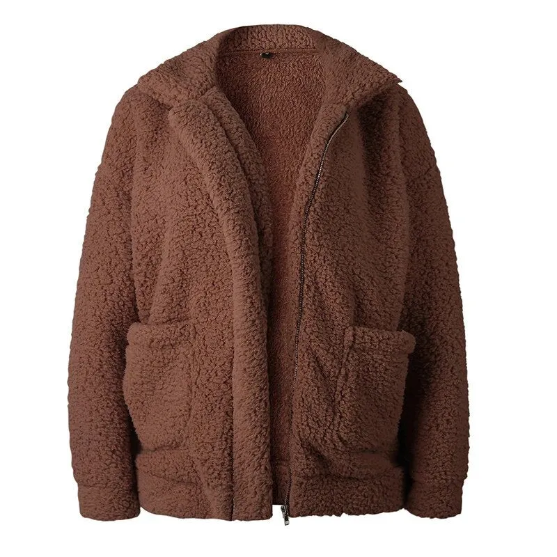 Women's Autumn/Winter Warm Plush Fleece Faux Shearling Fur Jacket