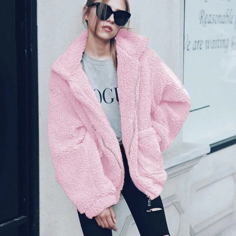 Women's Autumn/Winter Warm Plush Fleece Faux Shearling Fur Jacket