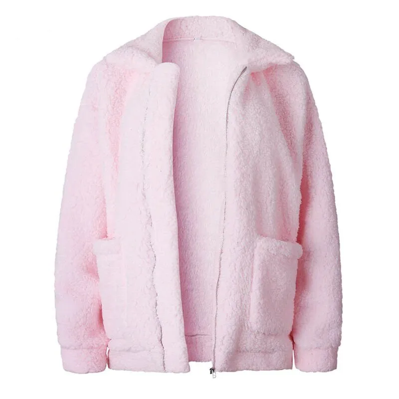 Women's Autumn/Winter Warm Plush Fleece Faux Shearling Fur Jacket