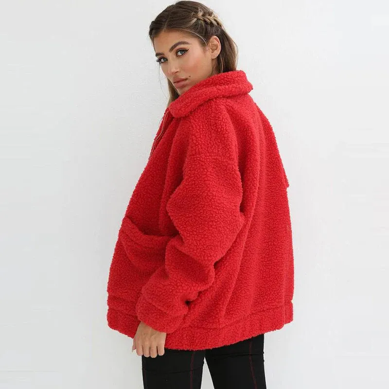 Women's Autumn/Winter Warm Plush Fleece Faux Shearling Fur Jacket