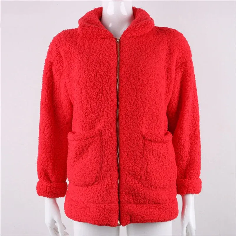 Women's Autumn/Winter Warm Plush Fleece Faux Shearling Fur Jacket