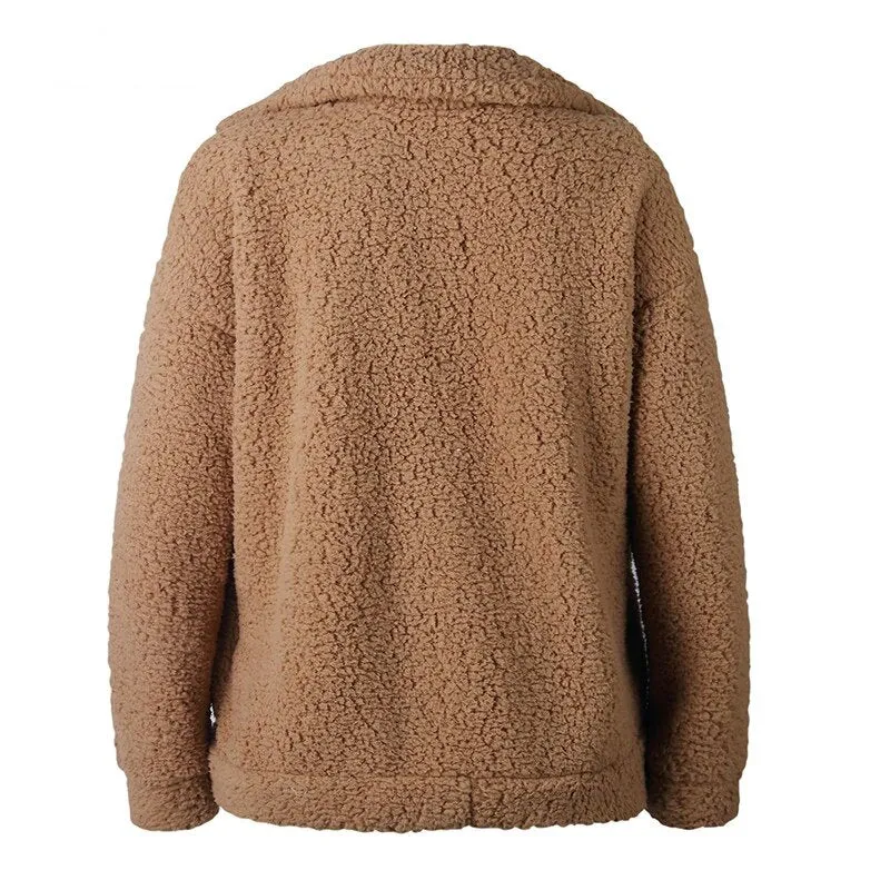 Women's Autumn/Winter Warm Plush Fleece Faux Shearling Fur Jacket