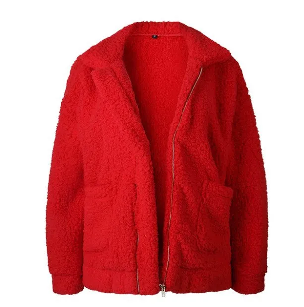 Women's Autumn/Winter Warm Plush Fleece Faux Shearling Fur Jacket