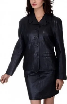 Women's Chic Three Button Leather Blazer WB10