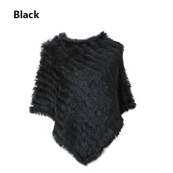 Women's Real Rabbit Fur Knitted Poncho Vest – Natural Fur Shawl Wrap, Elegant Cape for Wedding & Party