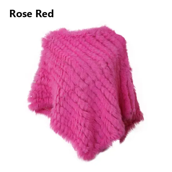 Women's Real Rabbit Fur Knitted Poncho Vest – Natural Fur Shawl Wrap, Elegant Cape for Wedding & Party