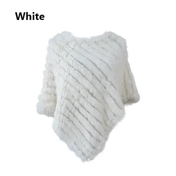 Women's Real Rabbit Fur Knitted Poncho Vest – Natural Fur Shawl Wrap, Elegant Cape for Wedding & Party