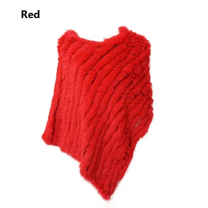 Women's Real Rabbit Fur Knitted Poncho Vest – Natural Fur Shawl Wrap, Elegant Cape for Wedding & Party