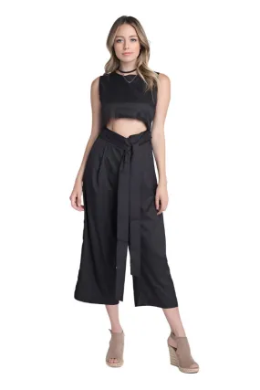 Womens Sleeveless Tie Jumpsuit With Slit