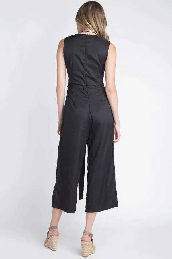 Womens Sleeveless Tie Jumpsuit With Slit