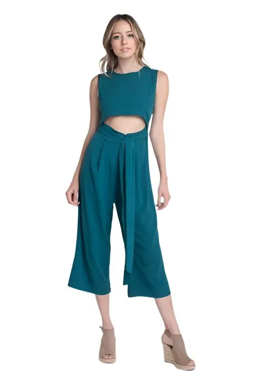 Womens Sleeveless Tie Jumpsuit With Slit