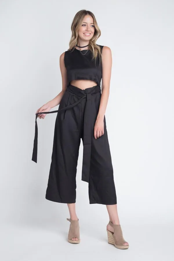 Womens Sleeveless Tie Jumpsuit With Slit