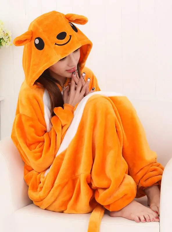 YELLOW PAJAMA CARTOON ANIMAL CONJOINED PAJAMA KANGAROO