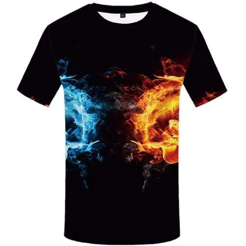 Yin Yang T shirts Men Black Tshirt Anime Flame Tshirts Novelty Water Shirt Print Harajuku Tshirts Casual Short Sleeve Fashion