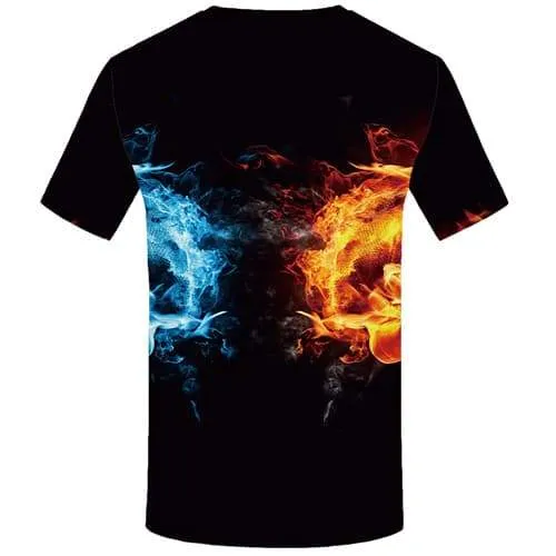 Yin Yang T shirts Men Black Tshirt Anime Flame Tshirts Novelty Water Shirt Print Harajuku Tshirts Casual Short Sleeve Fashion