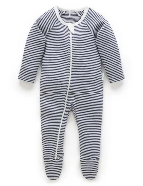 Zip Growsuit - Navy Melange Stripe