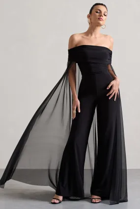 Zita | Black Bardot Jumpsuit With Chiffon Cape